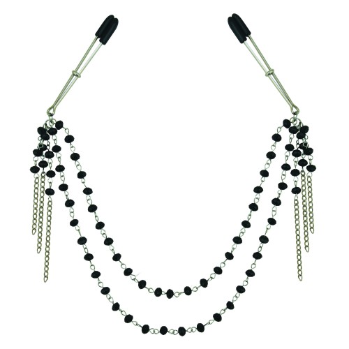 Tepelklemmen met ketting en zwarte balletjes sm