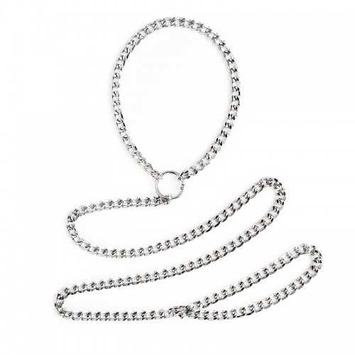 metalen halsband met ketting zilver