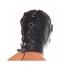 Bondage Play leren hoofdmasker met afneembaar mondknevel, mond en oogmasker achterzijde